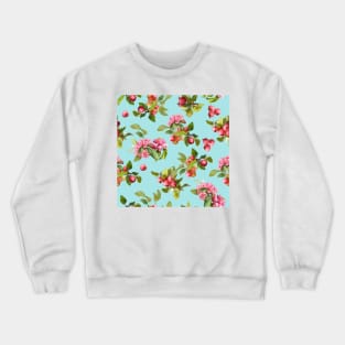 Watercolor small apple tree branch on blue Crewneck Sweatshirt